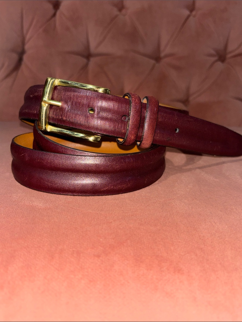 Allen Edmonds chocolate brown red brown burnished calf leather belt men’s 50”